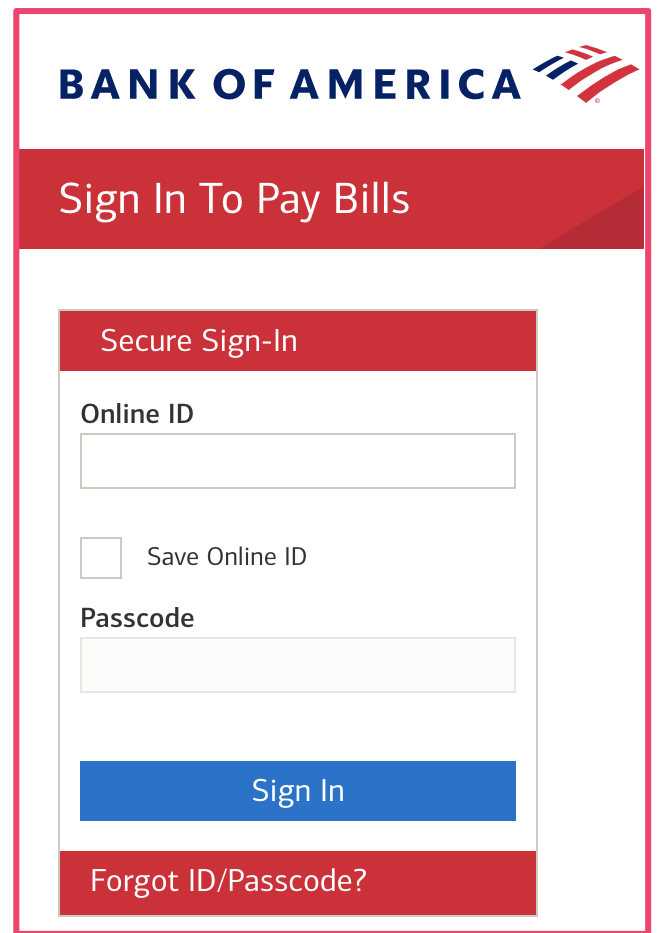 Sign in to pay bills pages bank of America